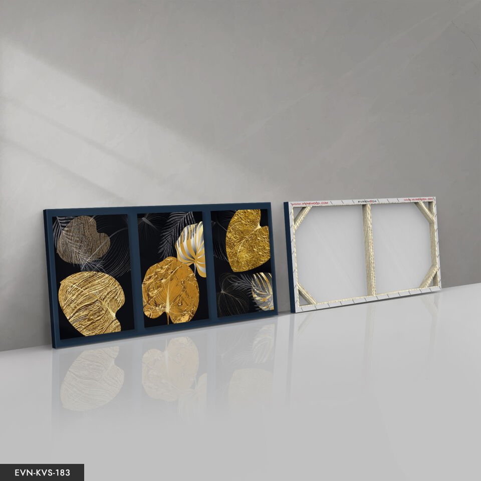 Gold Soyut Yapraklar Tek Parça Kanvas Canvas Tablo Tablo