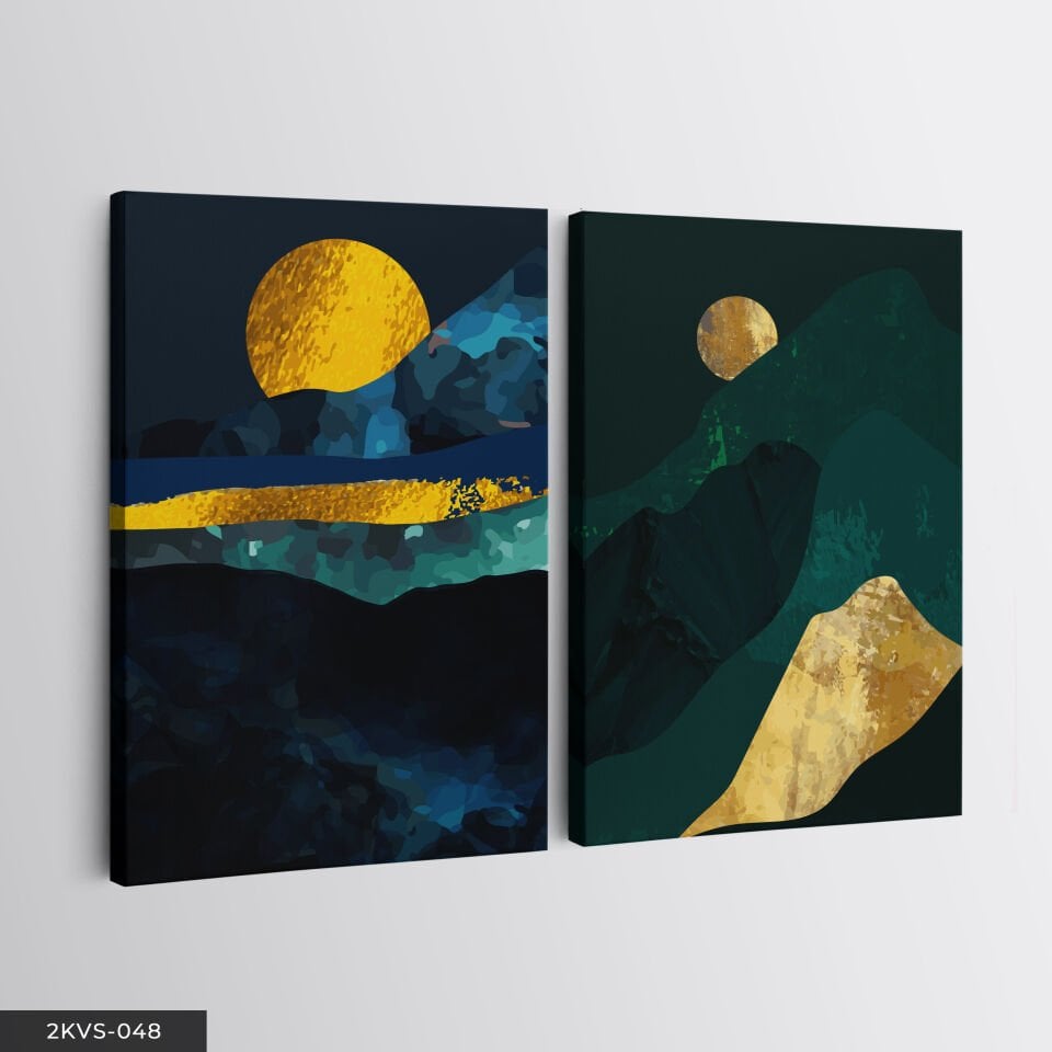Soyut Sanat Dağlar 2 Parça Kanvas - Canvas Tablo