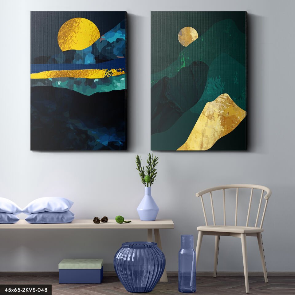 Soyut Sanat Dağlar 2 Parça Kanvas - Canvas Tablo