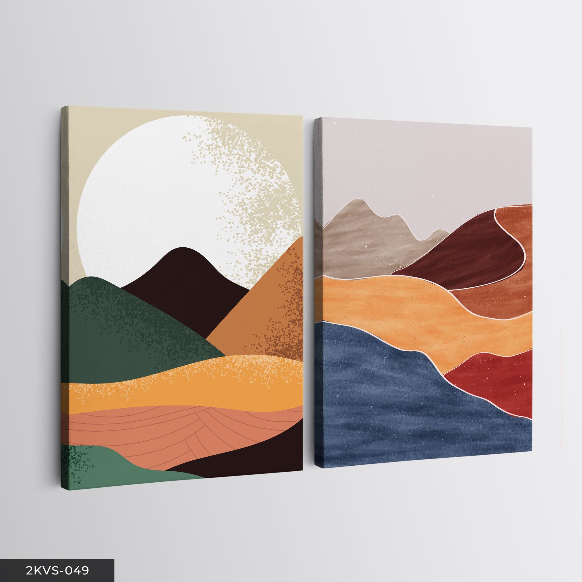 Pastel Soyut Doğa 2 Parça Kanvas - Canvas Tablo