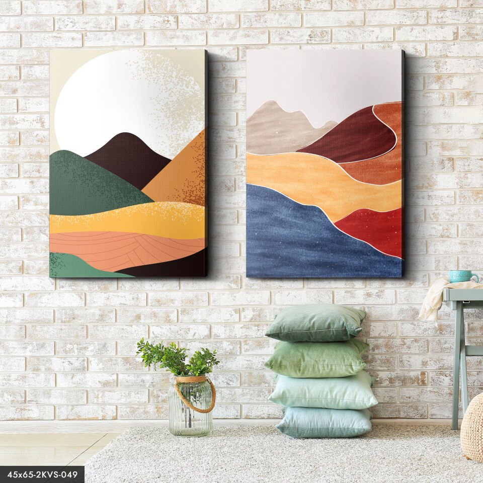 Pastel Soyut Doğa 2 Parça Kanvas - Canvas Tablo