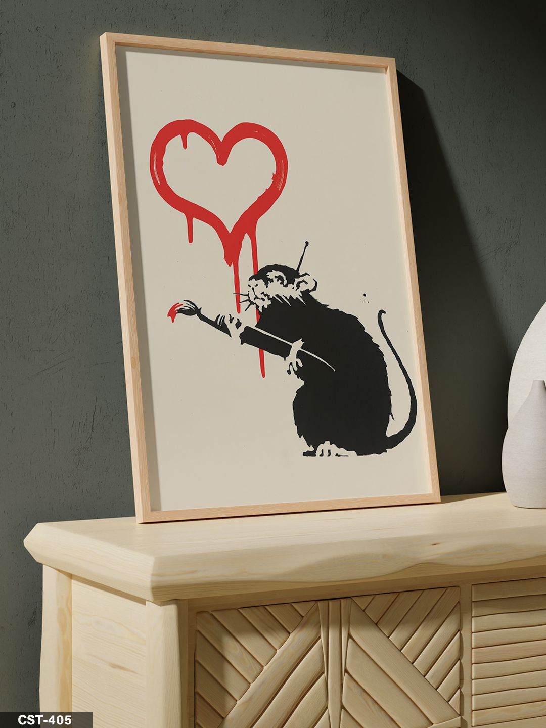 Banksy Rat Art Tek Parça Ahşap Çerçeveli Tablo Naturel - 50 x 70 CM