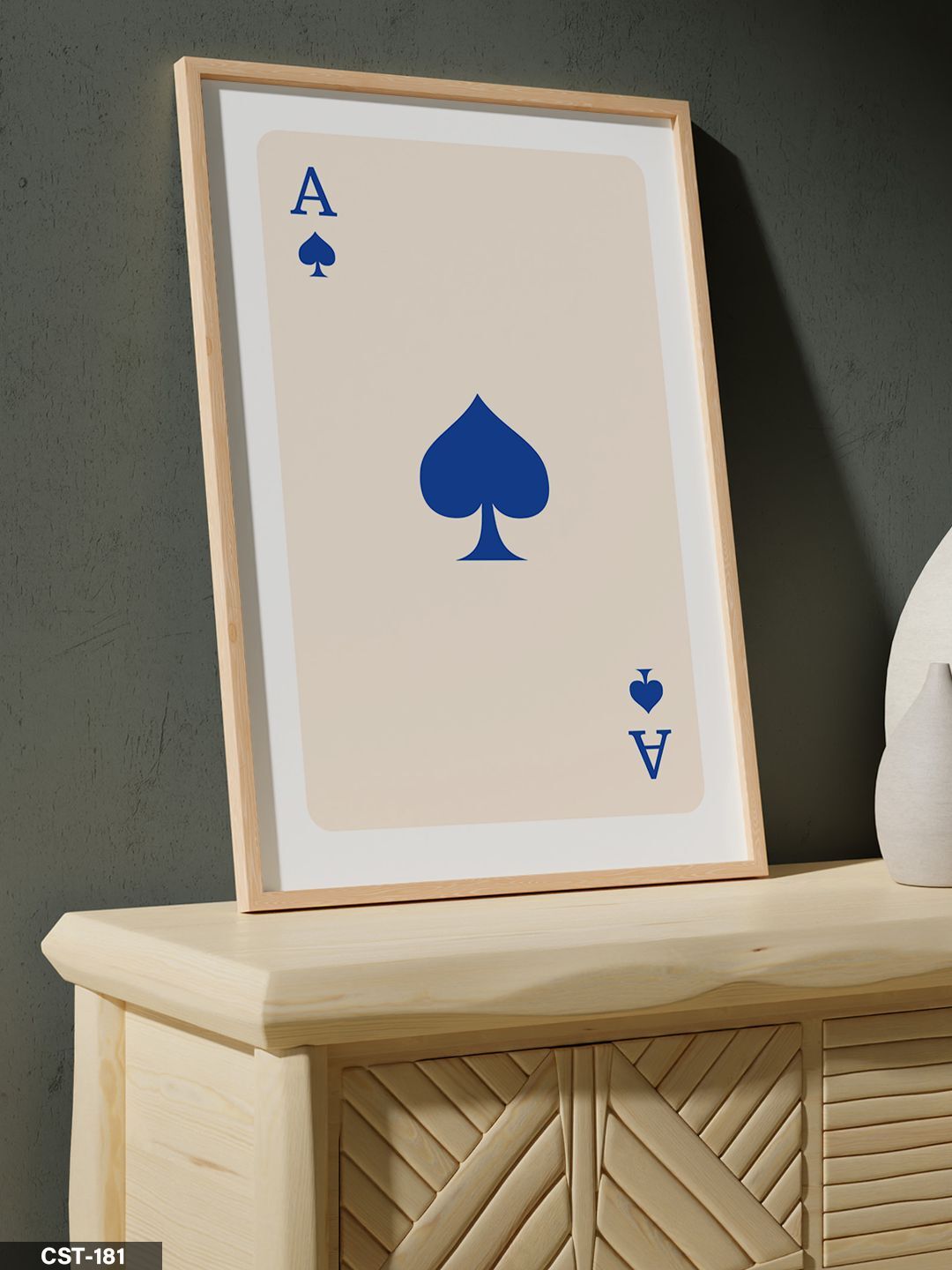 Maça Ası - Koyu Mavi Tek Parça Ahşap Çerçeveli Tablo Naturel - 20 x 30 CM