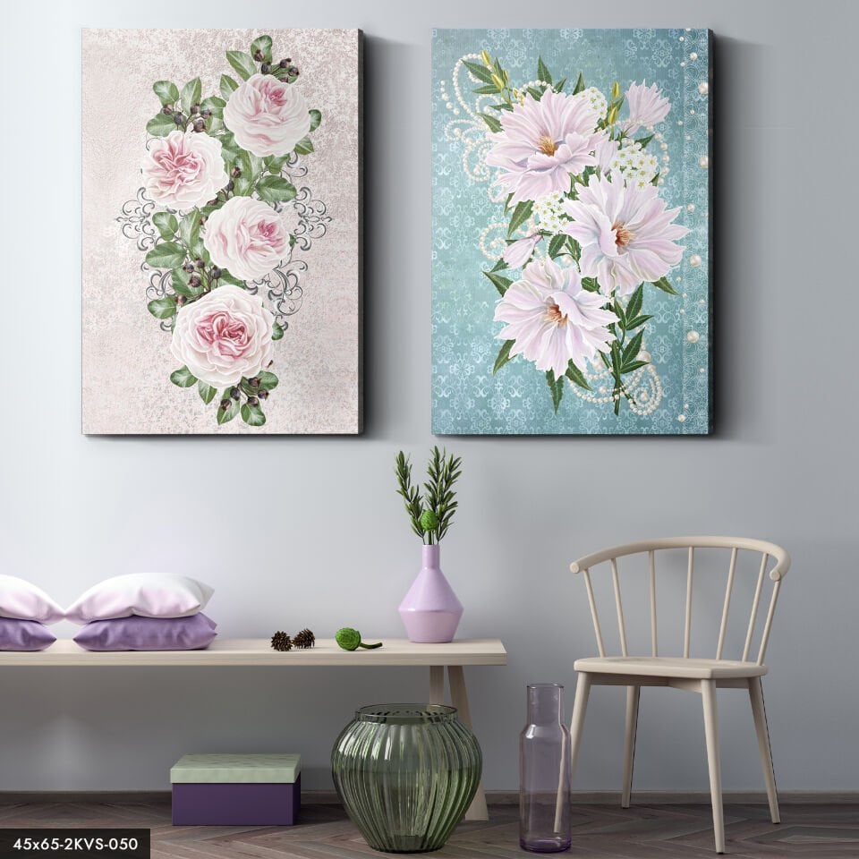 Çiçekler 2 Parça Kanvas - Canvas Tablo