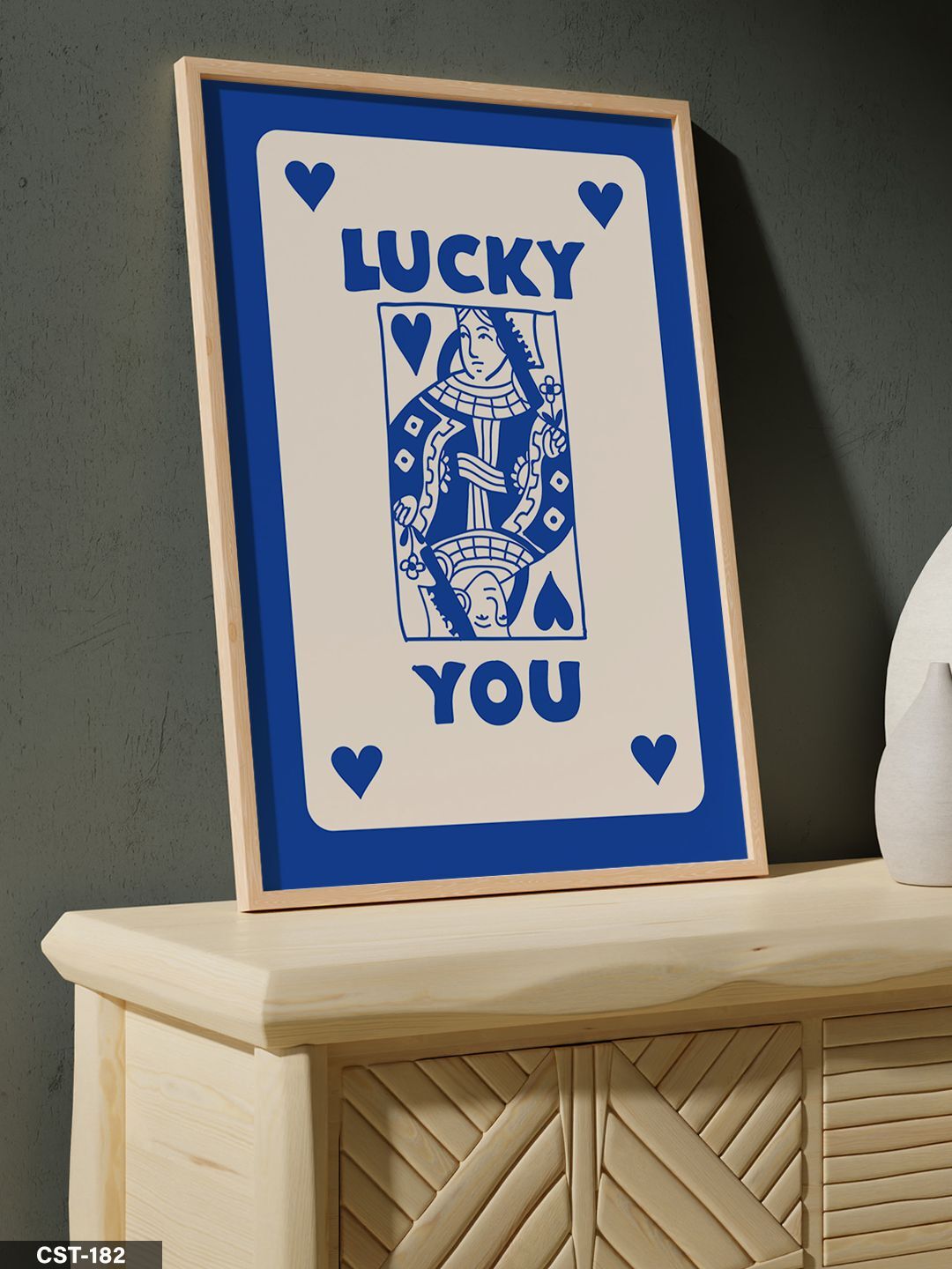 Şans Kartı - Lacivert Tek Parça Ahşap Çerçeveli Tablo Naturel - 20 x 30 CM