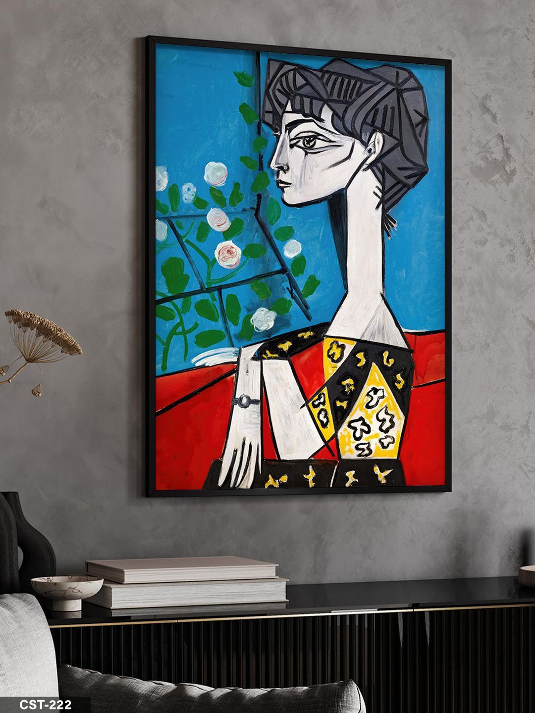 Çiçekli Jacqualine Tek Parça Ahşap Çerçeveli Tablo Siyah - 30 x 40 CM