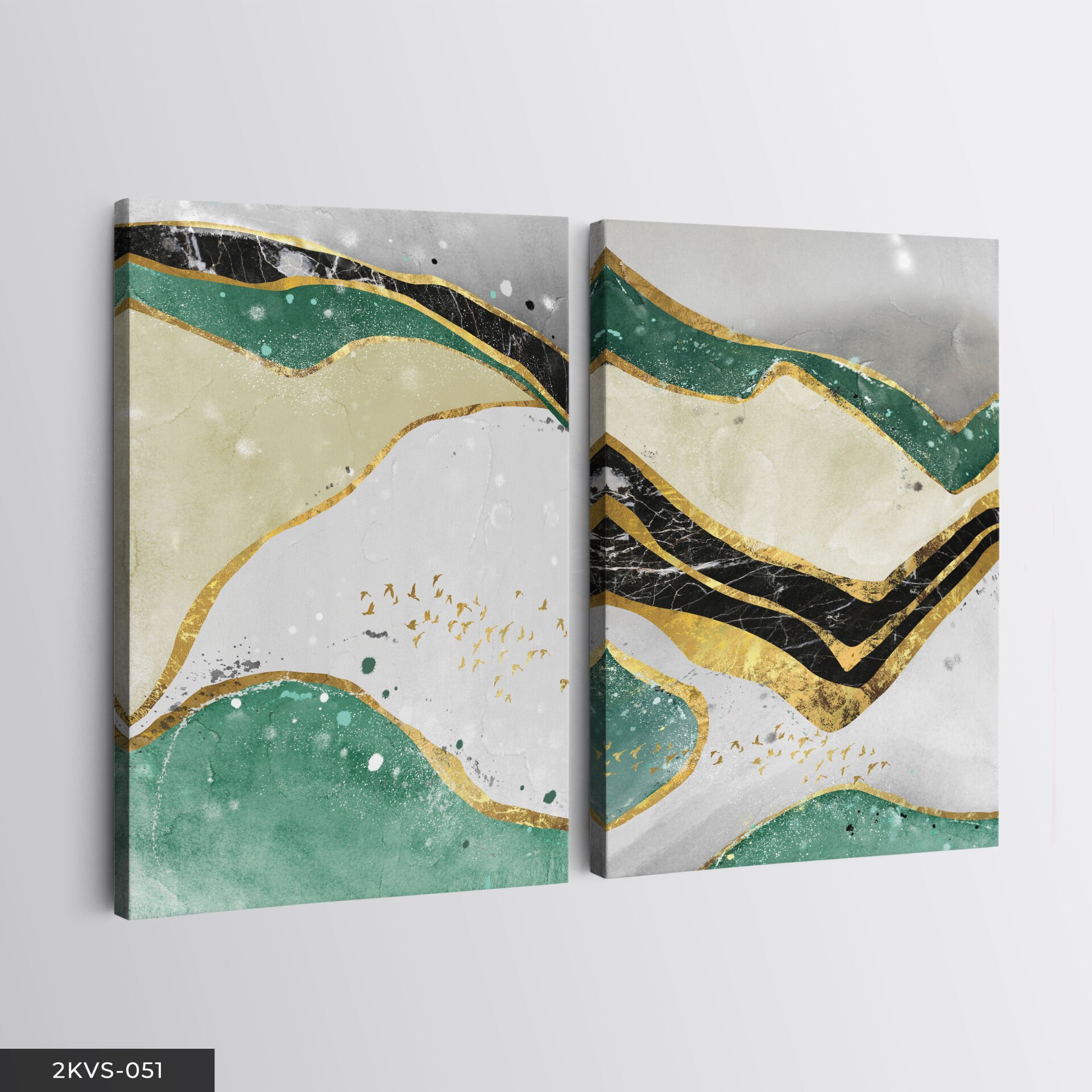 Gold Parıltılı Soyut Sanat 2 Parça Kanvas - Canvas Tablo