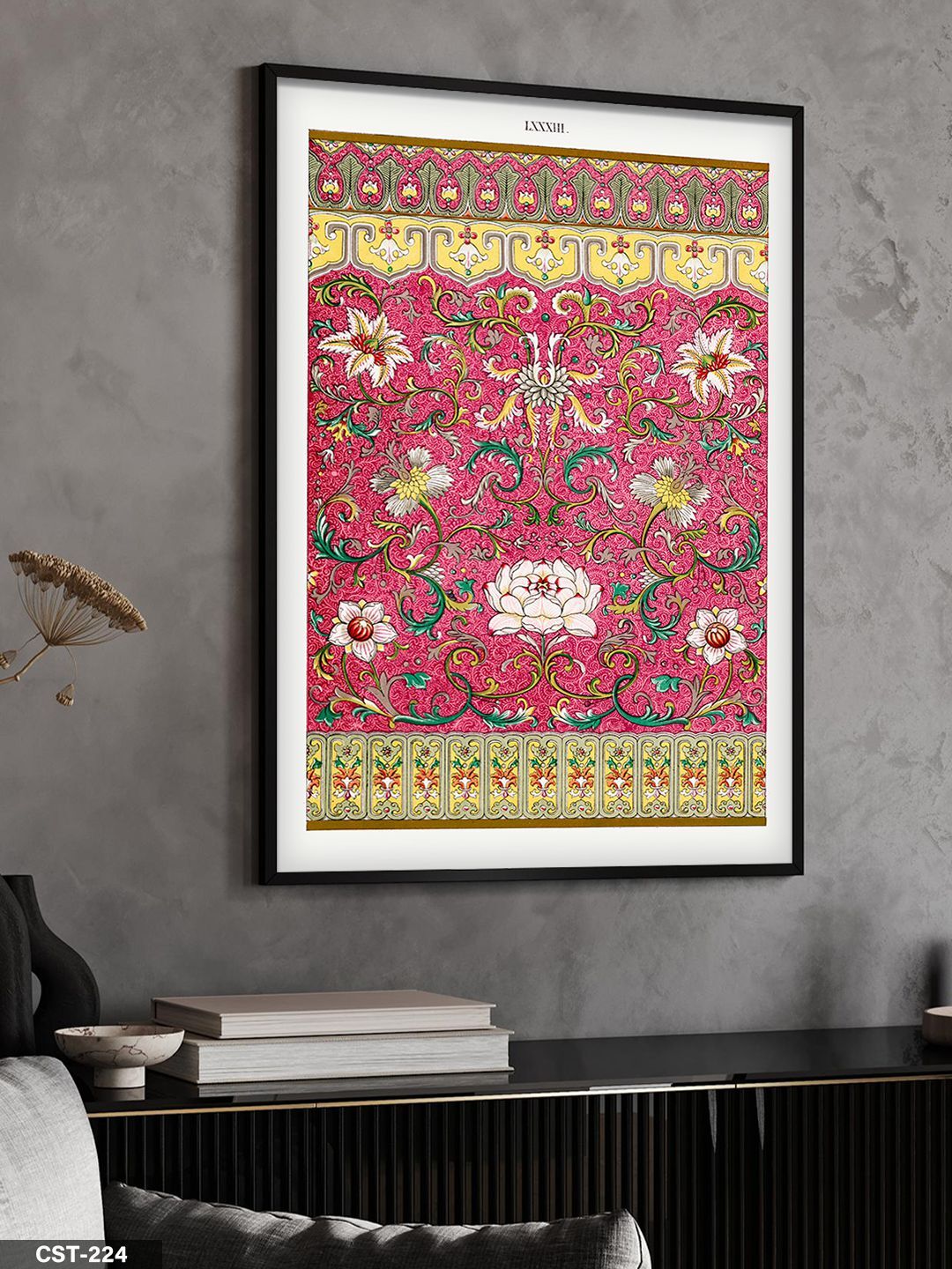Etnik Süsleme Motifi Tek Parça Ahşap Çerçeveli Tablo Siyah - 30 x 40 CM