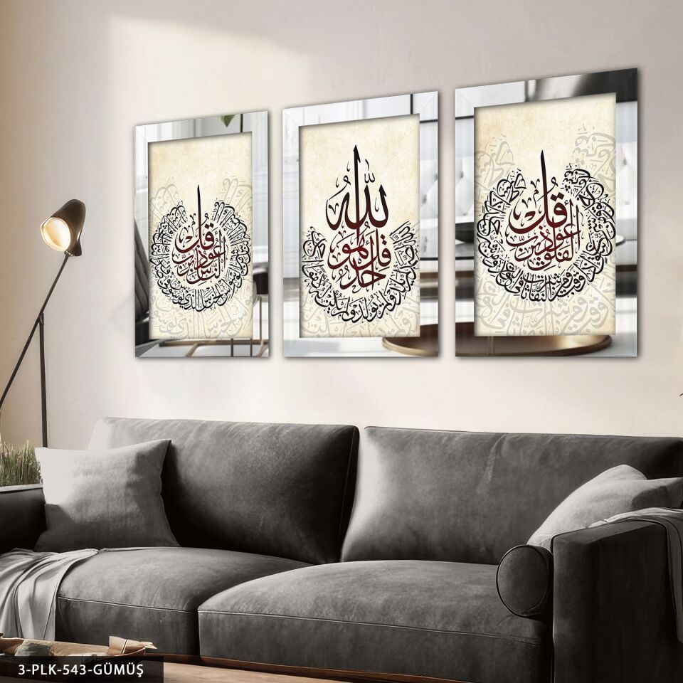 Felak Nas İhlas Suresi 3 Parça Pleksi Aynalı Tablo 50 x 70 CM - Gümüş