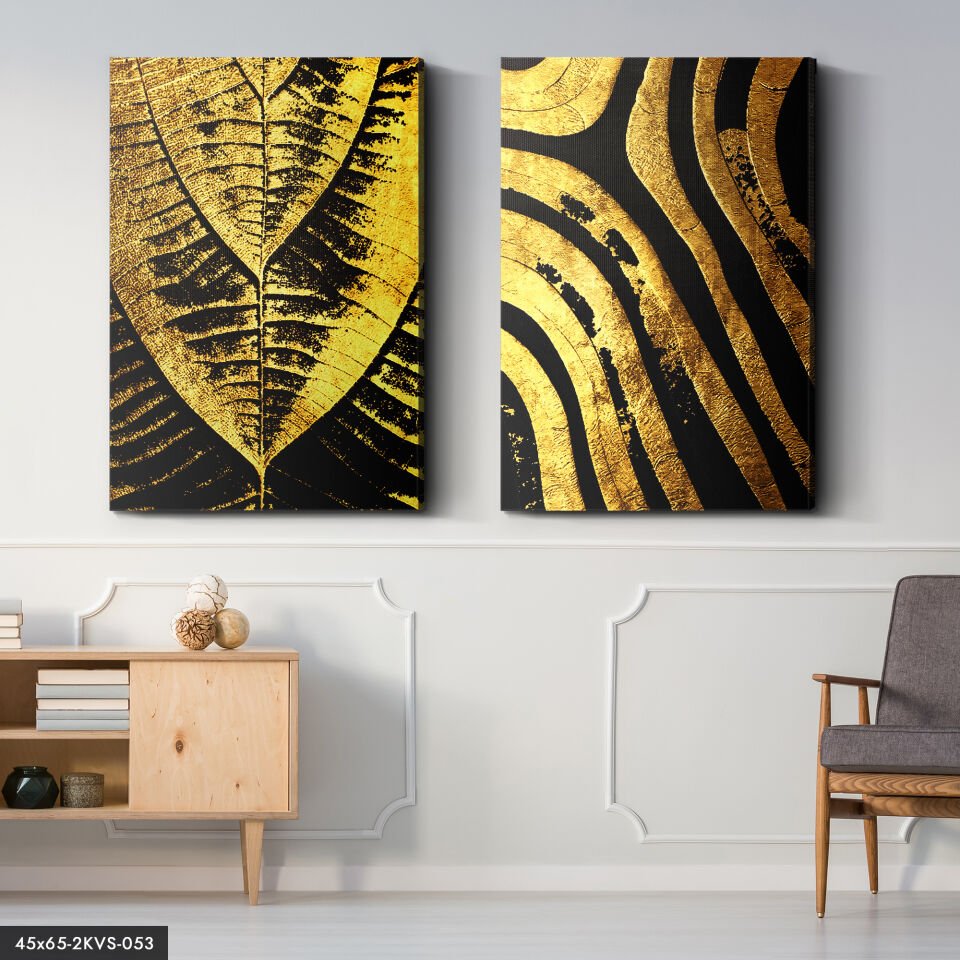 Gold Yaprak 2 Parça Kanvas Tablo 45x65 cm
