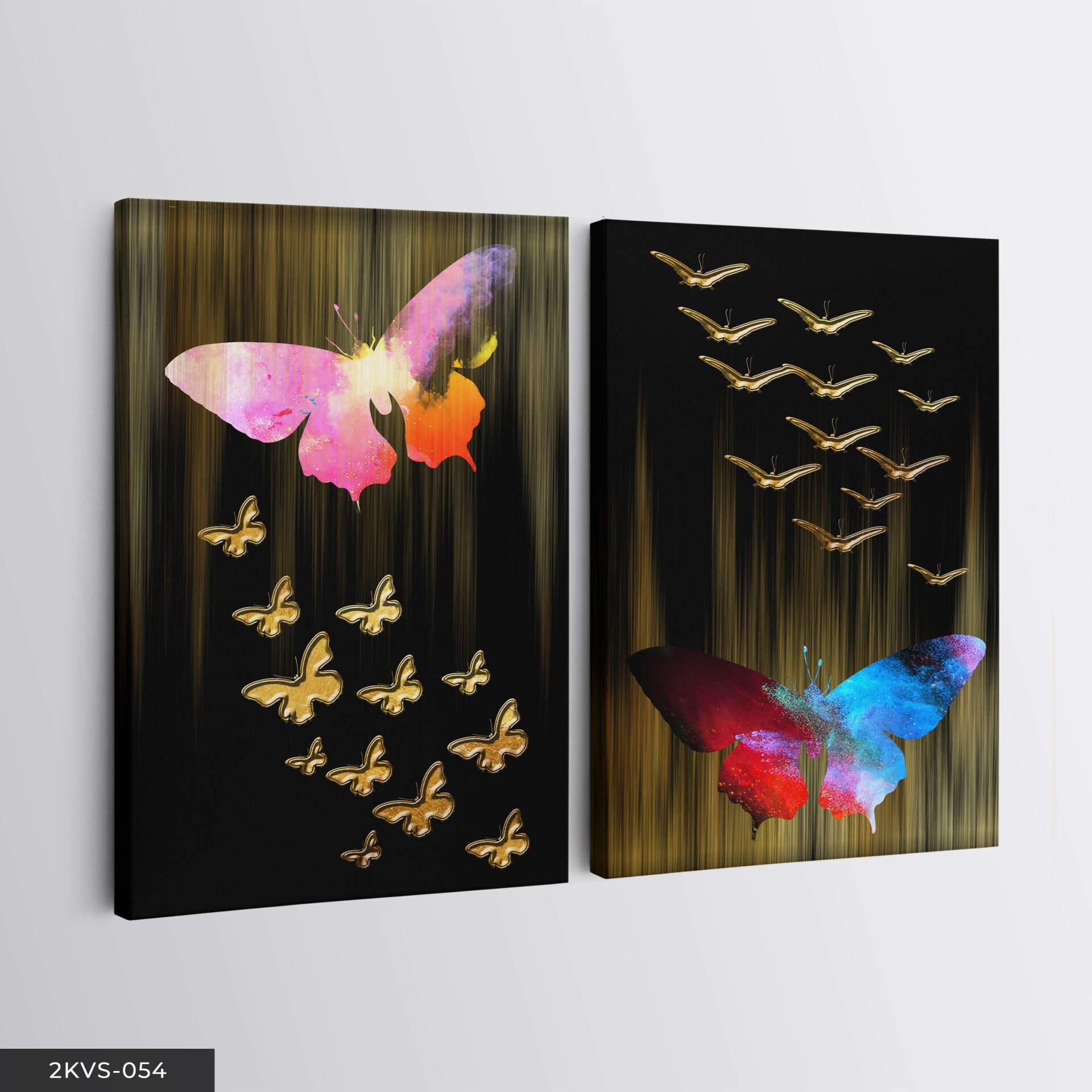 Gold Kelebekler 2 Parça Kanvas - Canvas Tablo