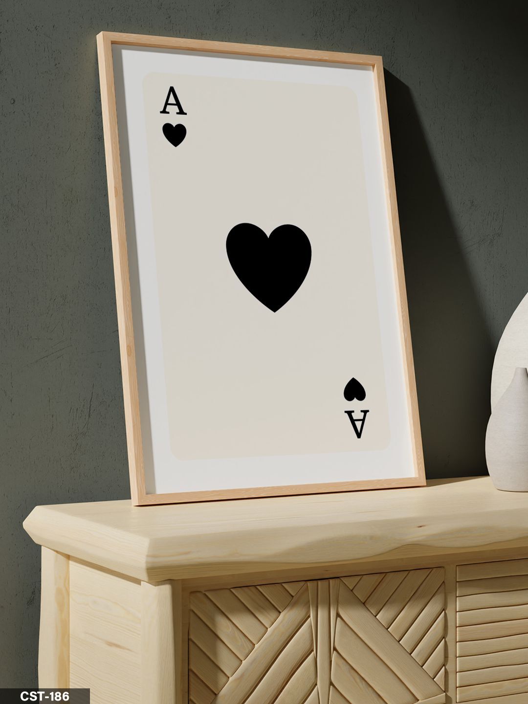 Siyah kalp ası Tek Parça Ahşap Çerçeveli Tablo Naturel - 20 x 30 CM