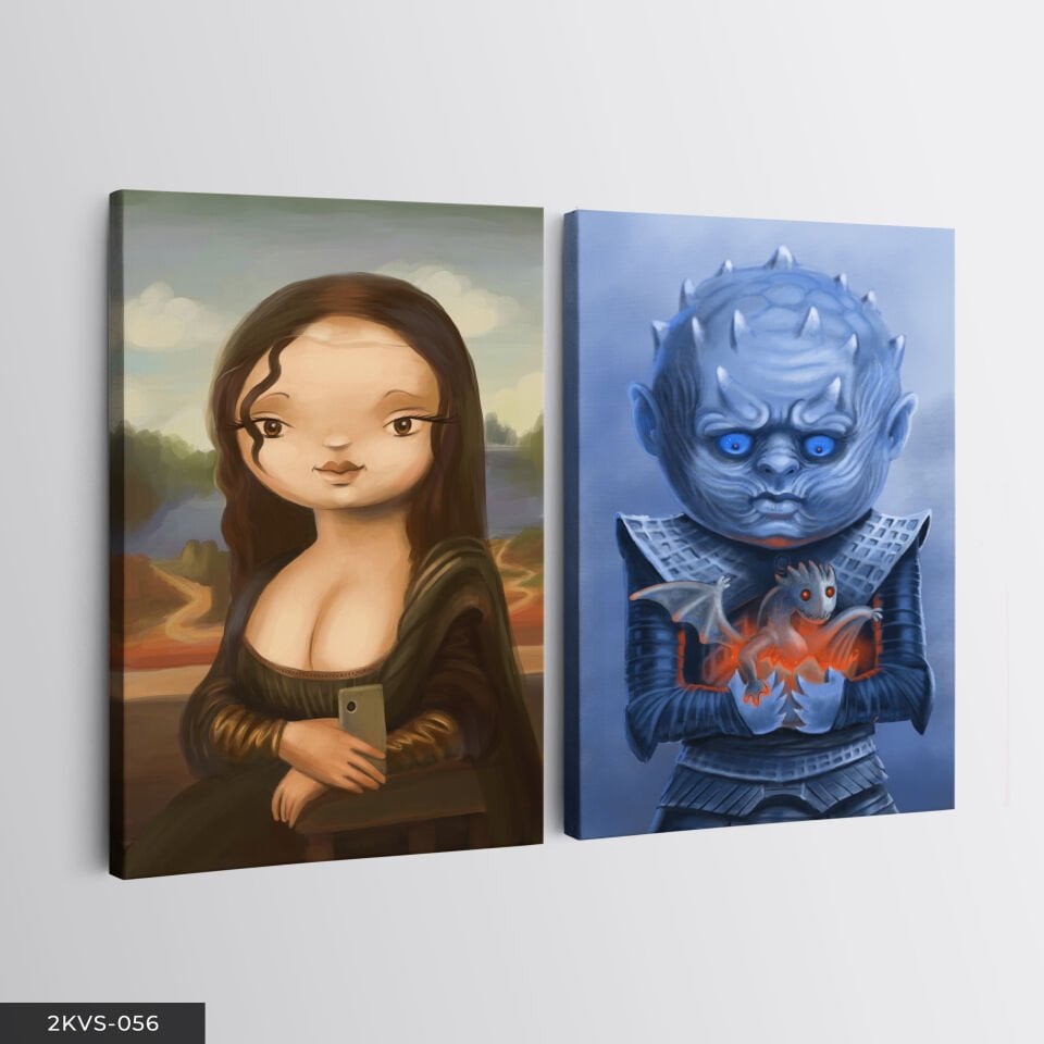 Mona Lisa Küçük Ejderha 2 Parça Kanvas - Canvas Tablo