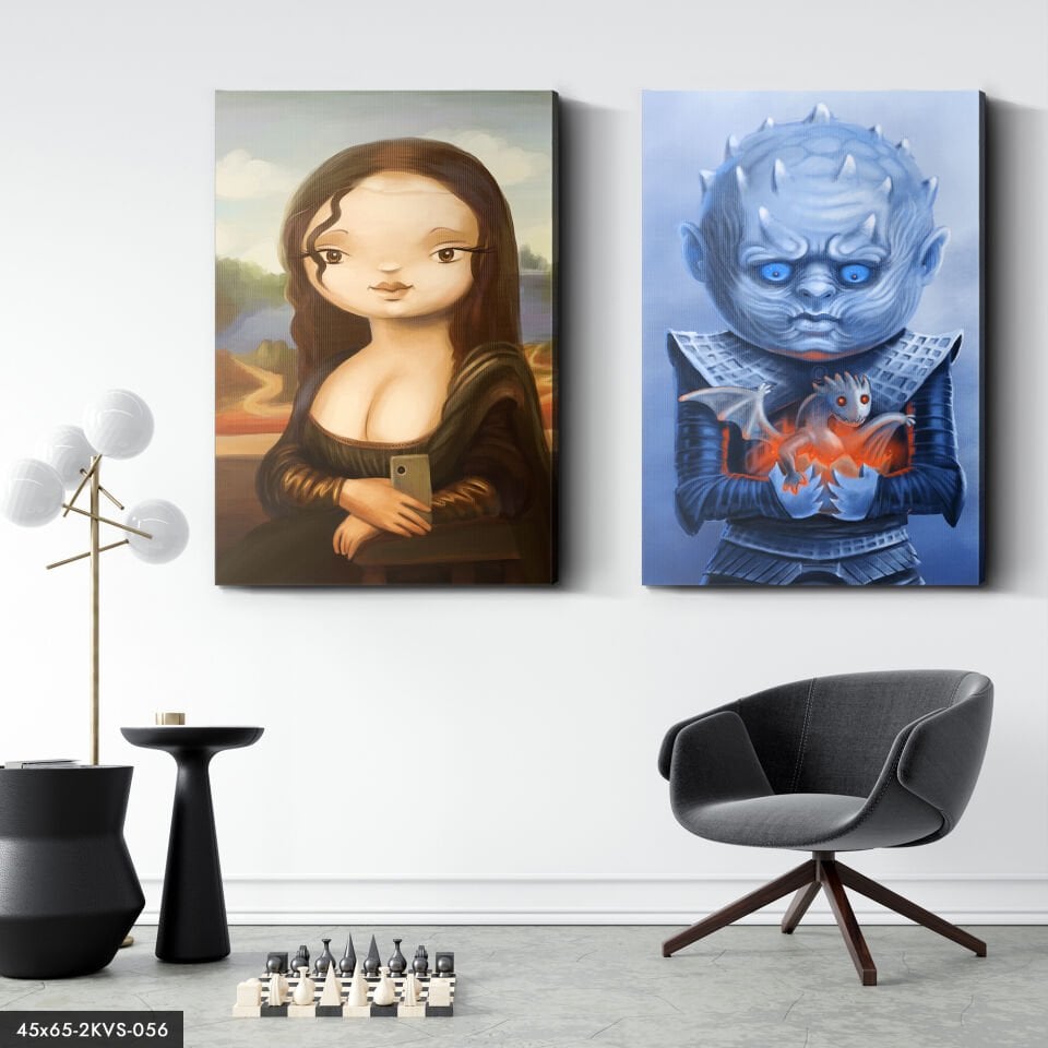 Mona Lisa Küçük Ejderha 2 Parça Kanvas - Canvas Tablo
