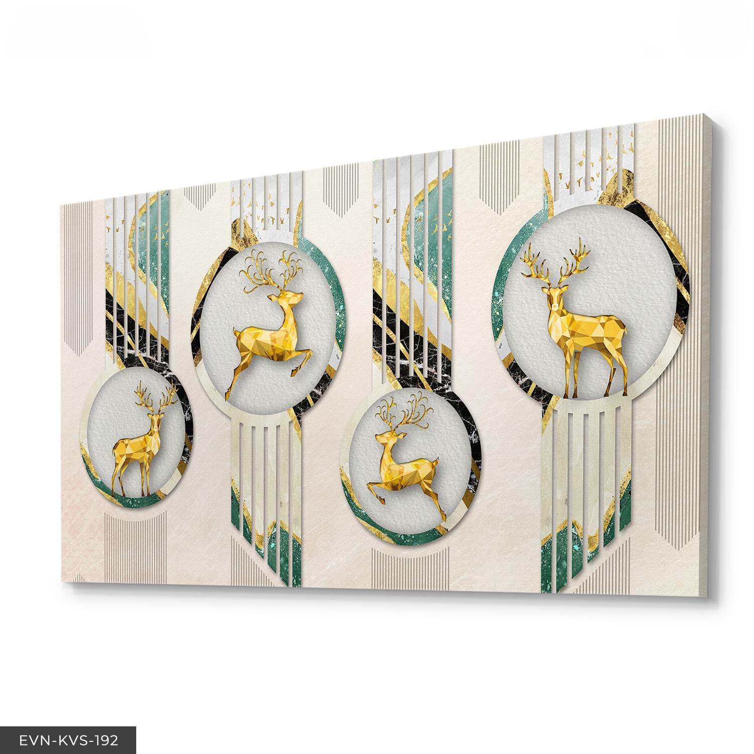 Gold Geyikler Tek Parça Kanvas Canvas Tablo Tablo 40 x 30 CM - Çok Renkli