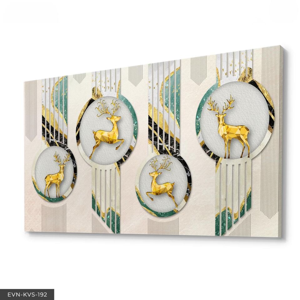 Gold Geyikler Tek Parça Kanvas Canvas Tablo Tablo 140 x 90 CM - Çok Renkli