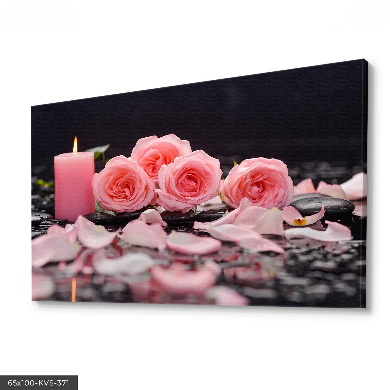 Gül Ve Mum Kanvas - Canvas Tablo 40 x 30 CM - Çok Renkli