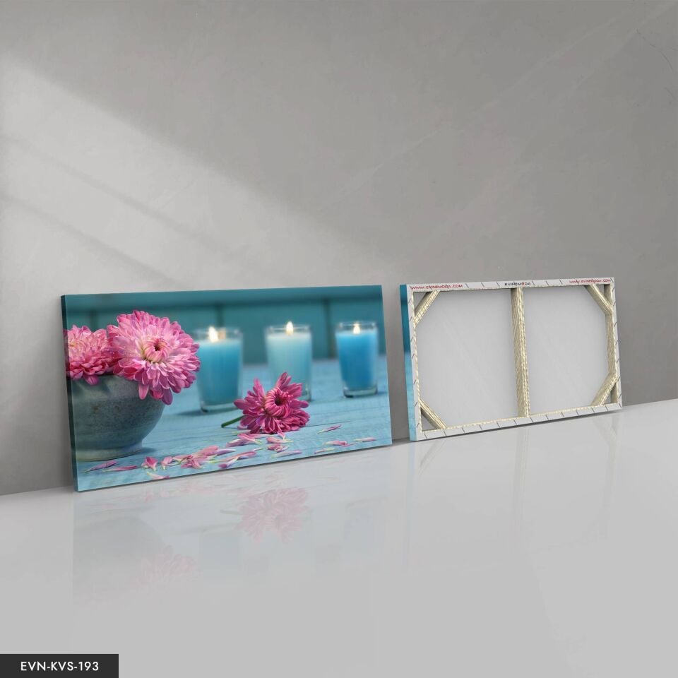 Mum Ve Çiçek Tek Parça Kanvas Canvas Tablo Tablo 40 x 30 CM - Çok Renkli