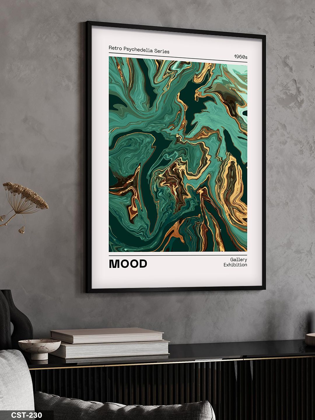 Retro Psychedelia Series MOOD Tek Parça Ahşap Çerçeveli Tablo Siyah - 30 x 40 CM