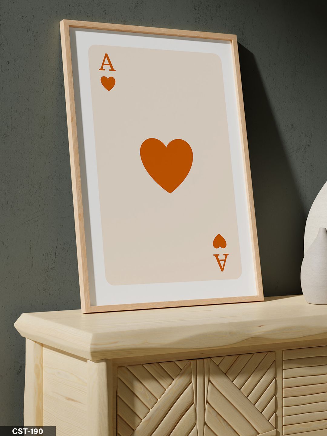 Turuncu kalp ası Tek Parça Ahşap Çerçeveli Tablo Naturel - 20 x 30 CM