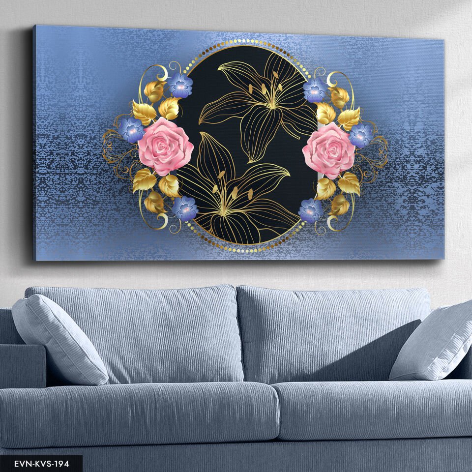 Gold Çerçeve Çiçek Tek Parça Kanvas Canvas Tablo Tablo