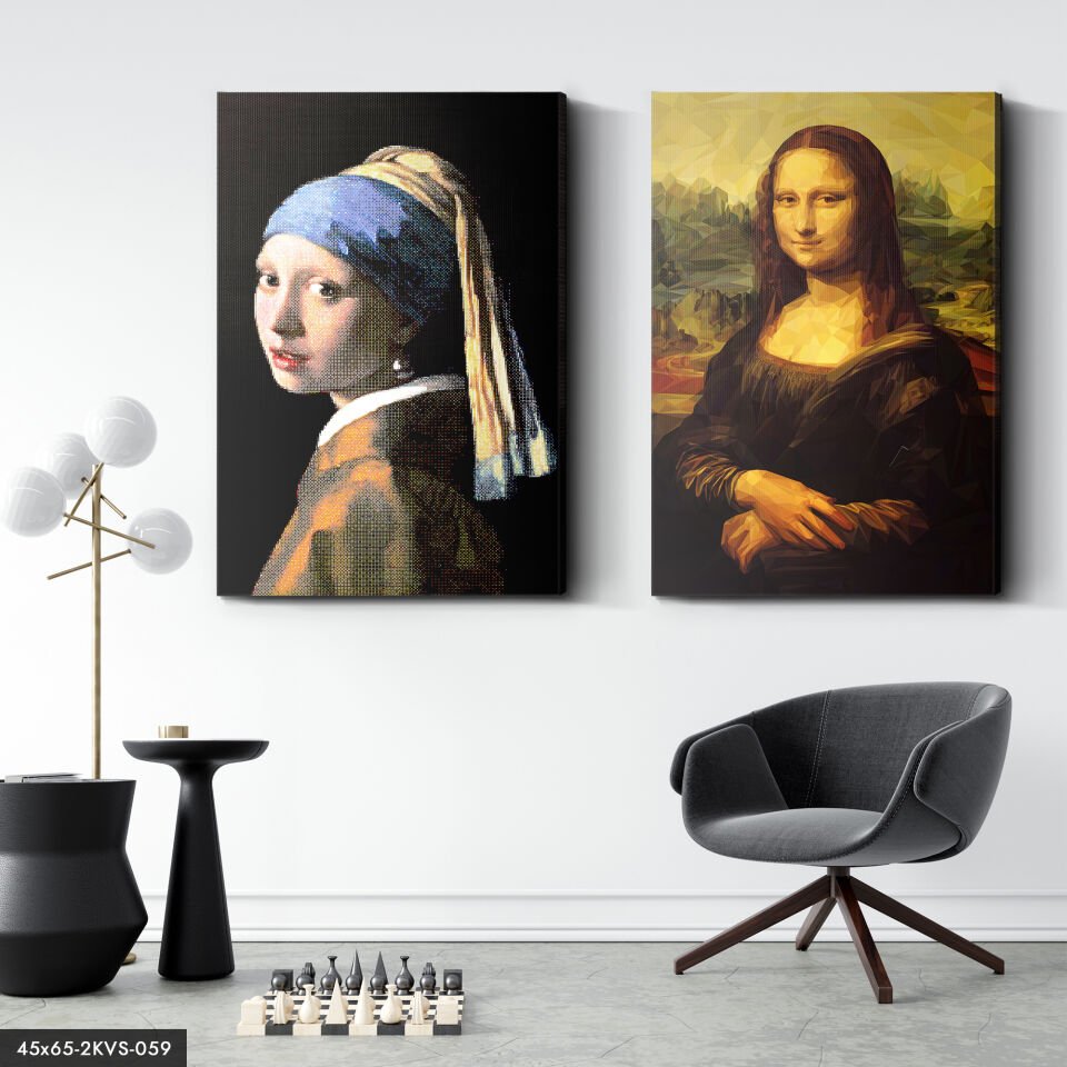Inci Küpeli Kız Mona Lisa 2 Parça Kanvas - Canvas Tablo
