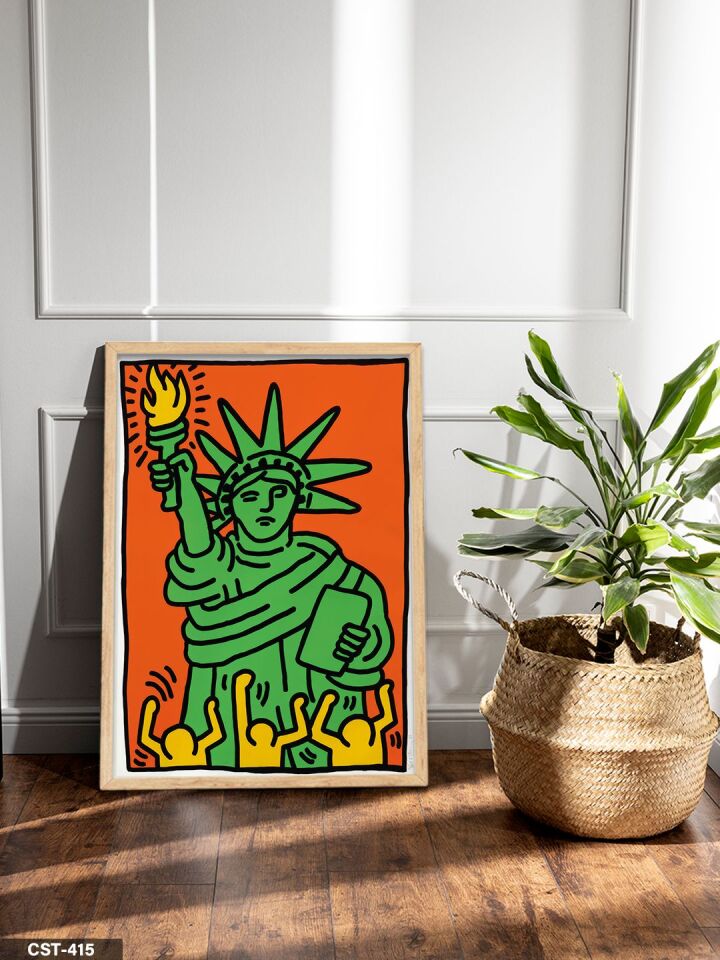 Keith Haring Pop Shop Tek Parça Ahşap Çerçeveli Tablo Naturel - 50 x 70 CM