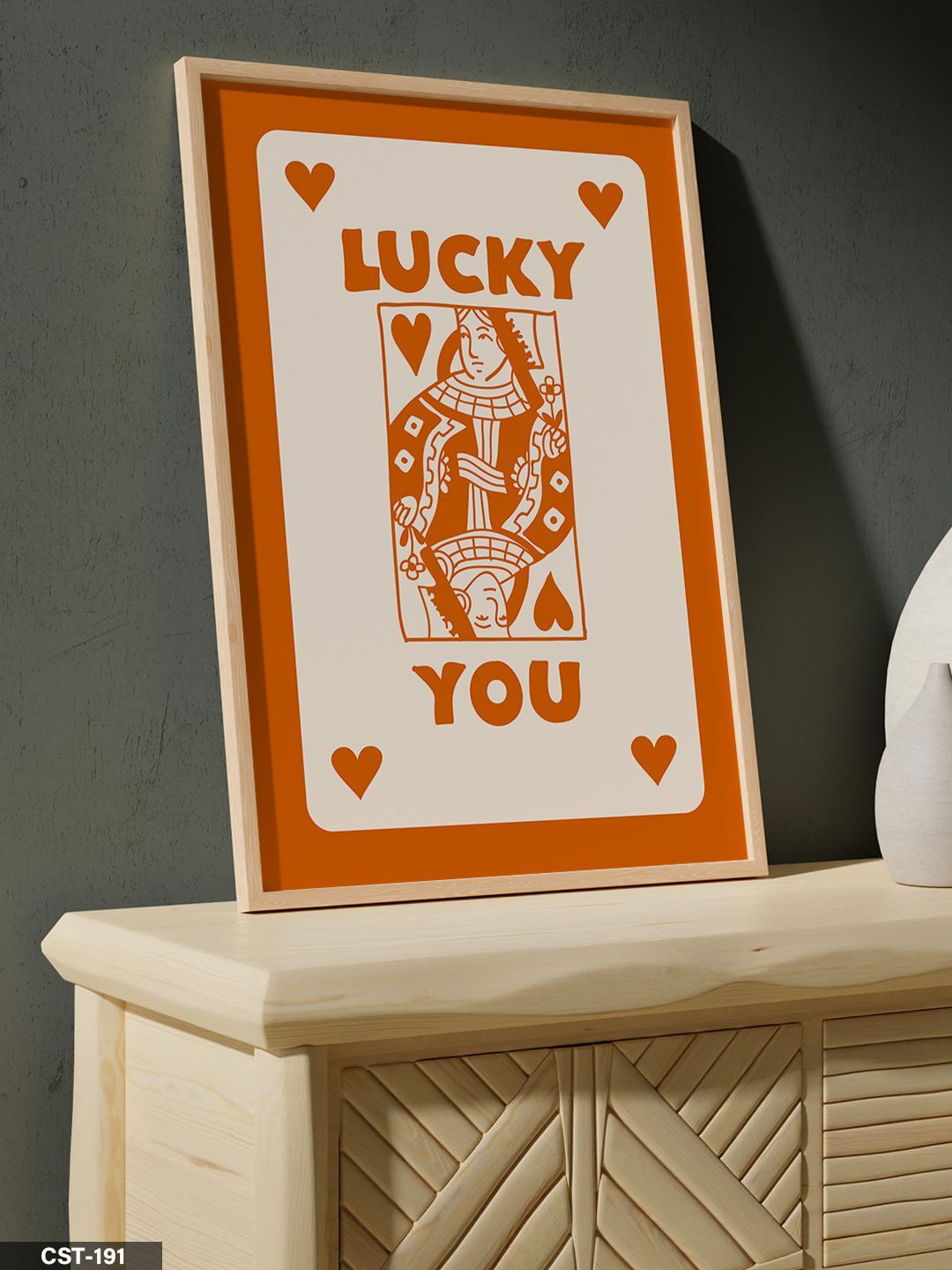 Turuncu ''LUCKY YOU'' kartı Tek Parça Ahşap Çerçeveli Tablo Naturel - 20 x 30 CM