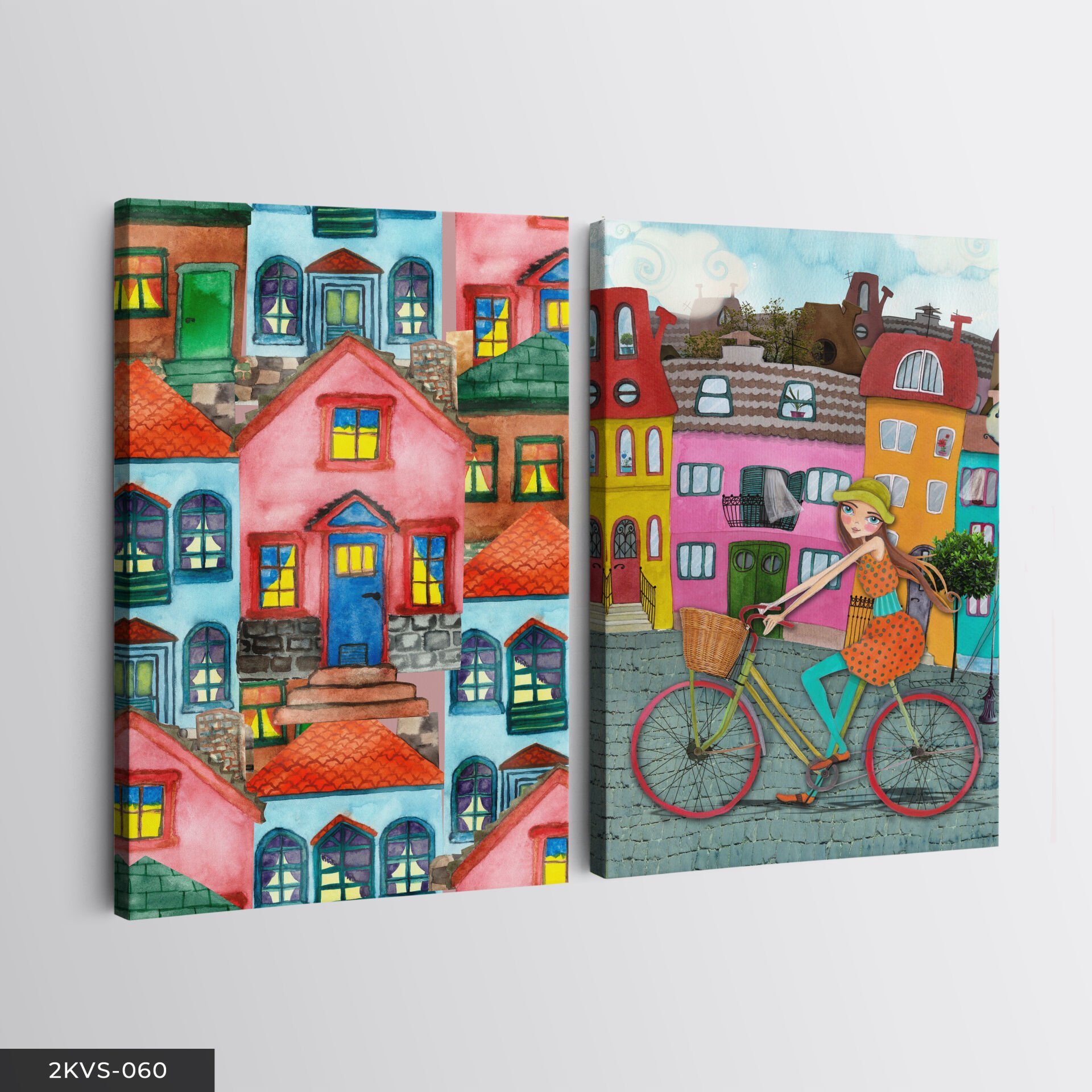 Bisikletli Kız 2 Parça Kanvas - Canvas Tablo