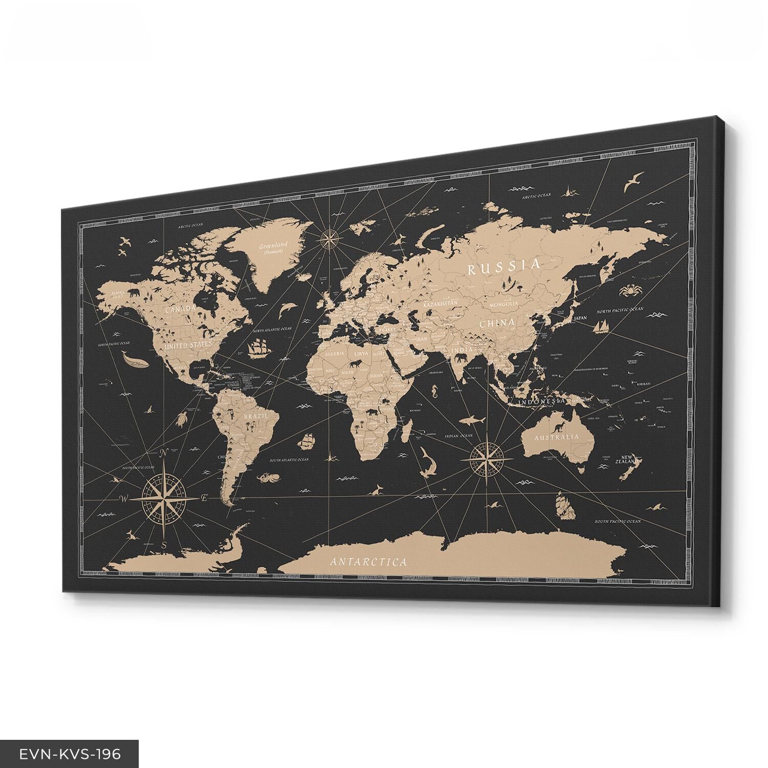 Vintage Dünya Haritası Tek Parça Kanvas Canvas Tablo Tablo 40 x 30 CM - Çok Renkli