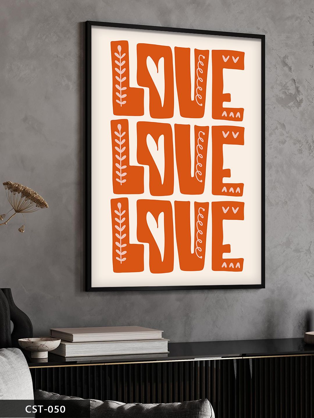 Love Tek Parça Ahşap Çerçeveli Tablo Siyah - 50 x 70 CM