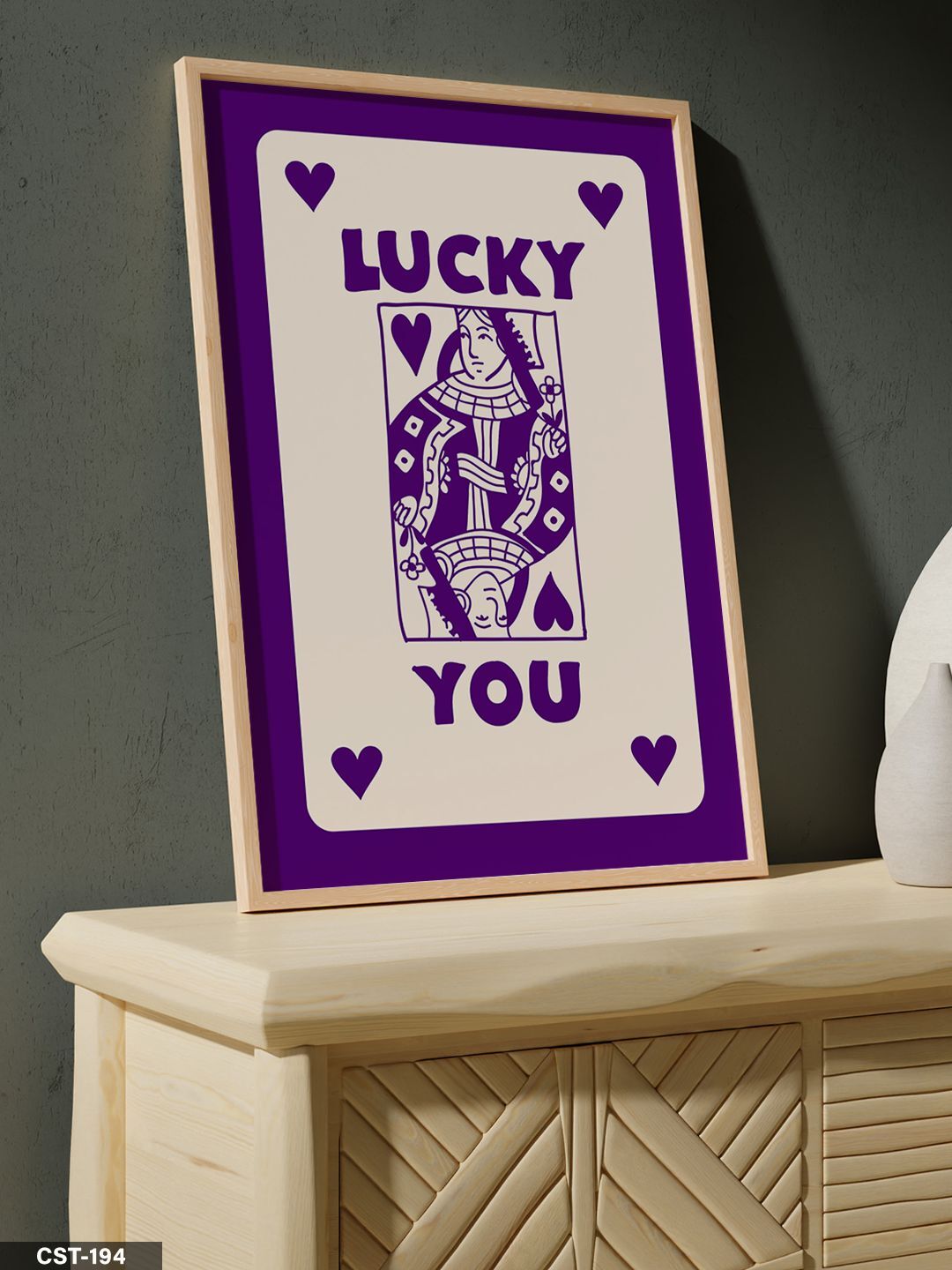 Mor ''LUCKY YOU'' kartı Tek Parça Ahşap Çerçeveli Tablo Naturel - 20 x 30 CM