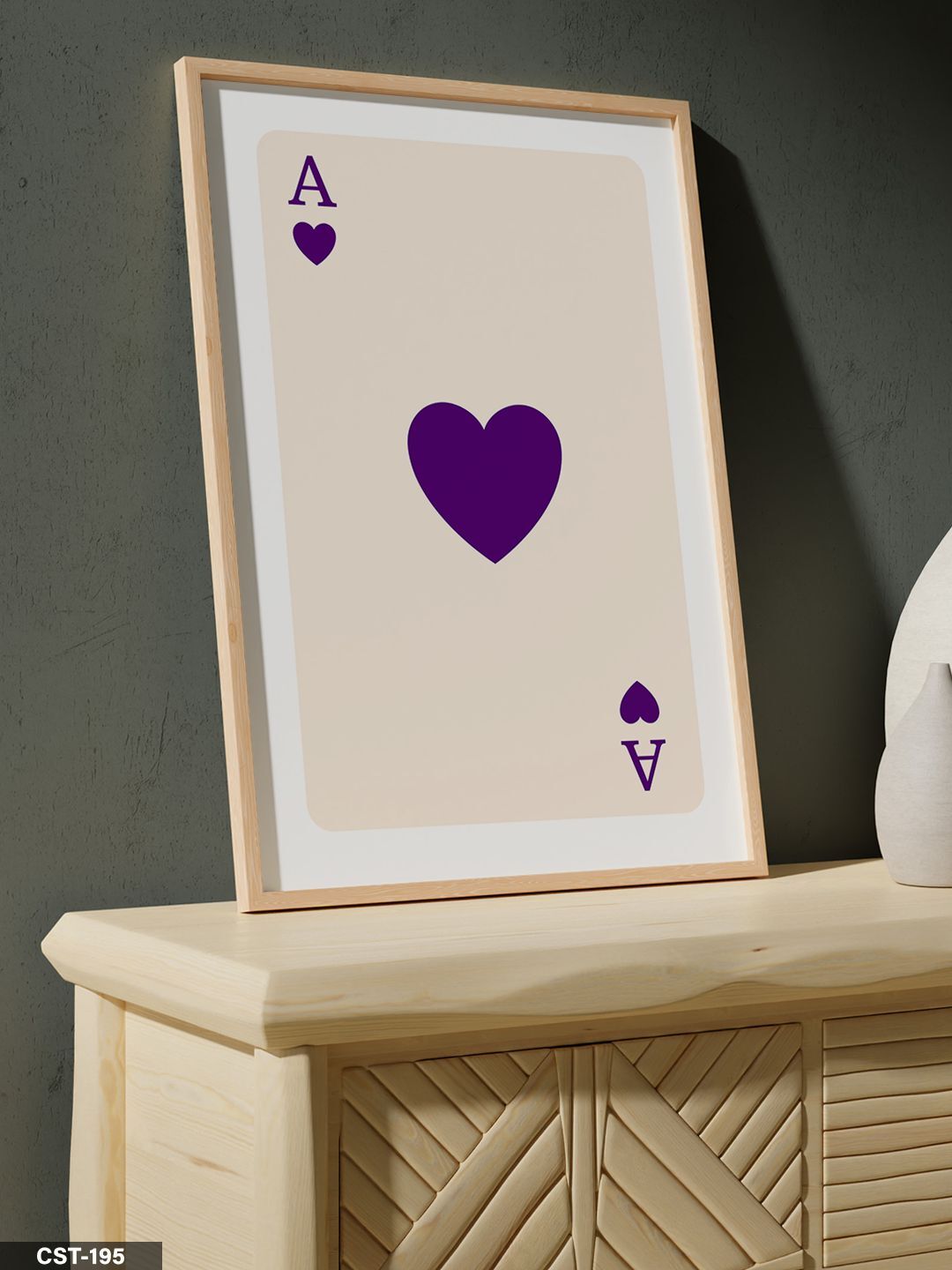 Lila kalp ası Tek Parça Ahşap Çerçeveli Tablo Naturel - 20 x 30 CM