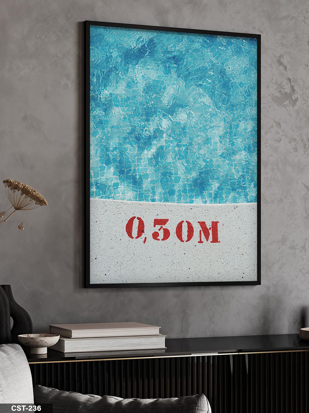 Yüzme Havuzunun Derinliği Tek Parça Ahşap Çerçeveli Tablo Siyah - 30 x 40 CM