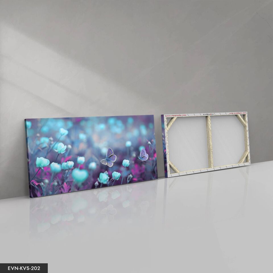 Kelebek Çiçek Tek Parça Kanvas Canvas Tablo Tablo 40 x 30 CM - Çok Renkli