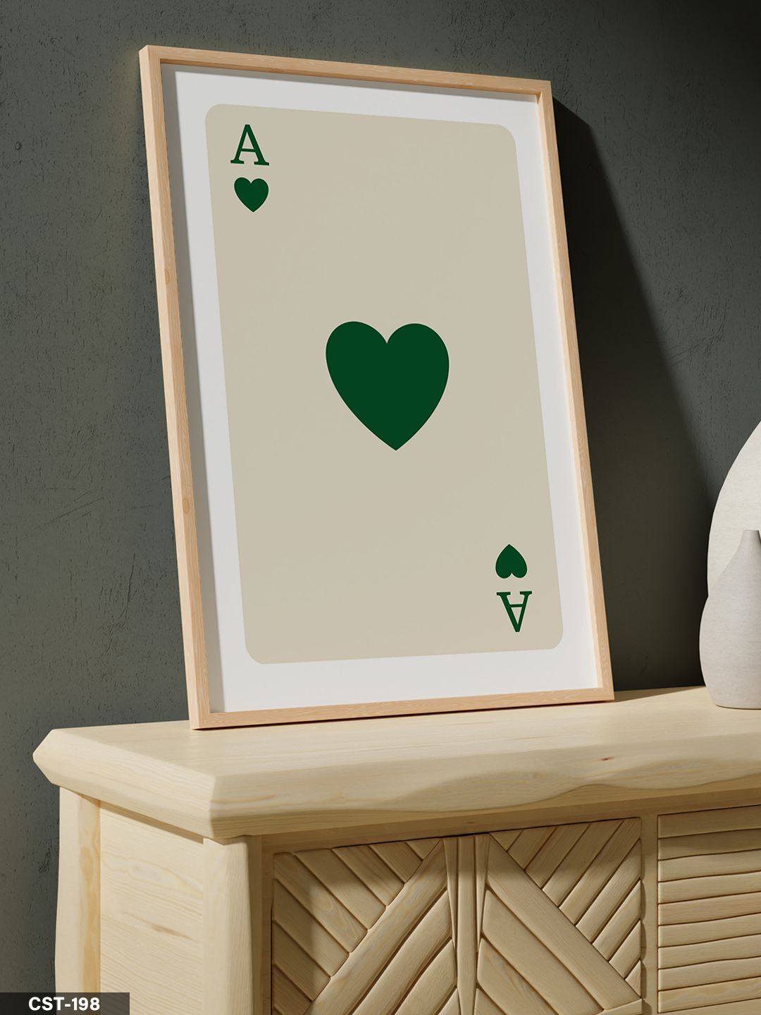 Yeşil kalp ası Tek Parça Ahşap Çerçeveli Tablo Naturel - 20 x 30 CM