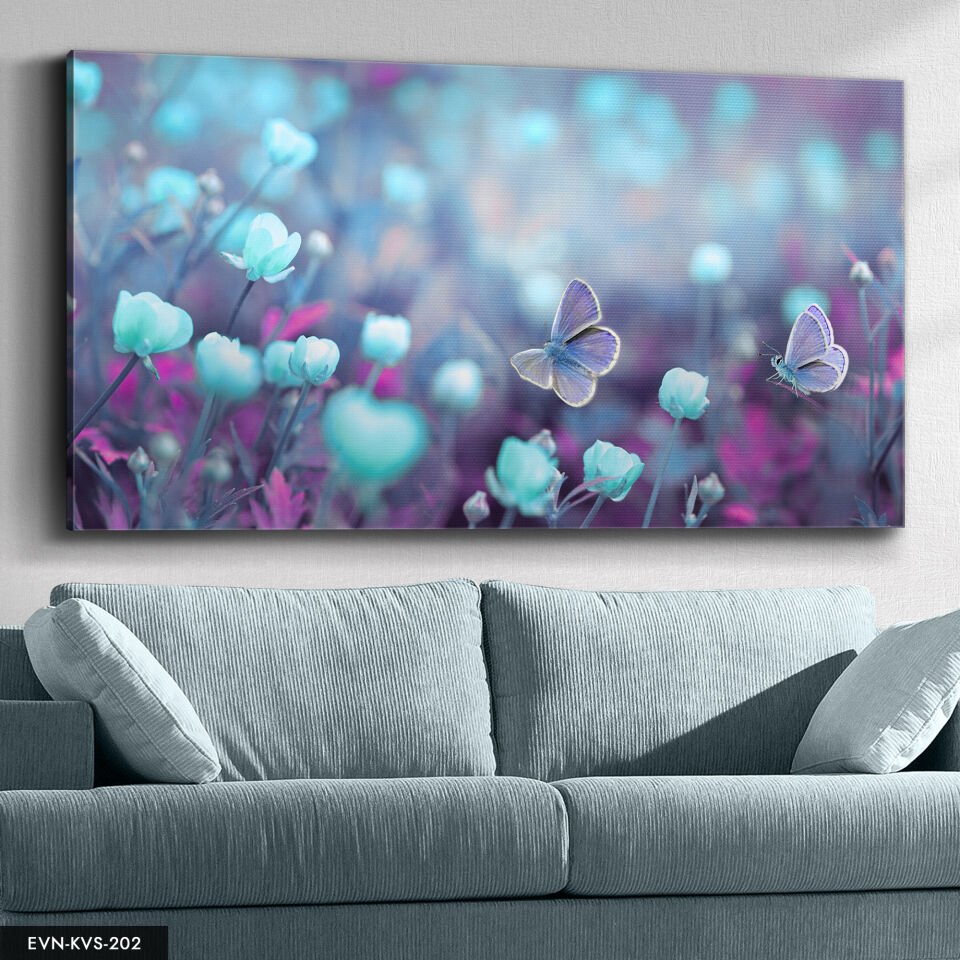 Kelebek Çiçek Tek Parça Kanvas Canvas Tablo Tablo