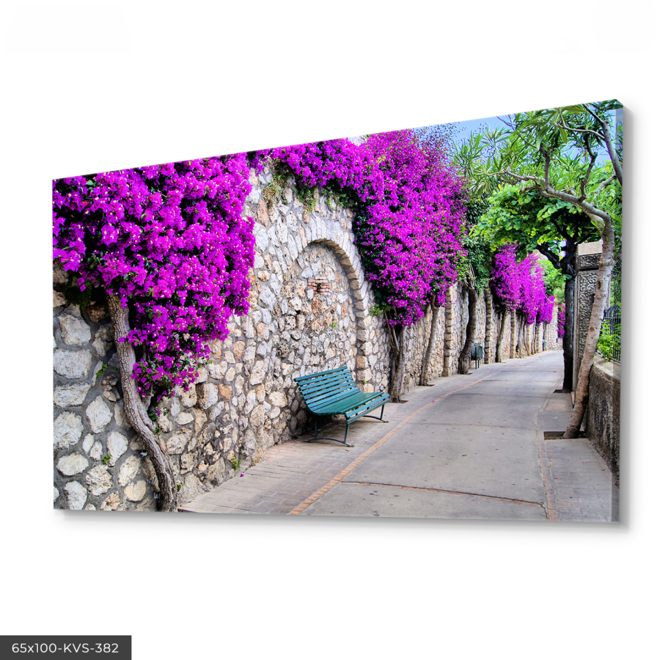 Mor Çiçekli Yol Kanvas - Canvas Tablo