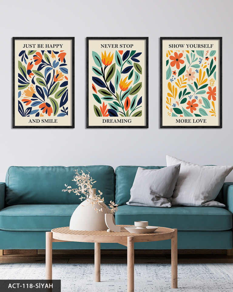 Botanik Poster 3 Parça Ahşap Çerçeveli Tablo ACT Siyah - 20 x 30 CM