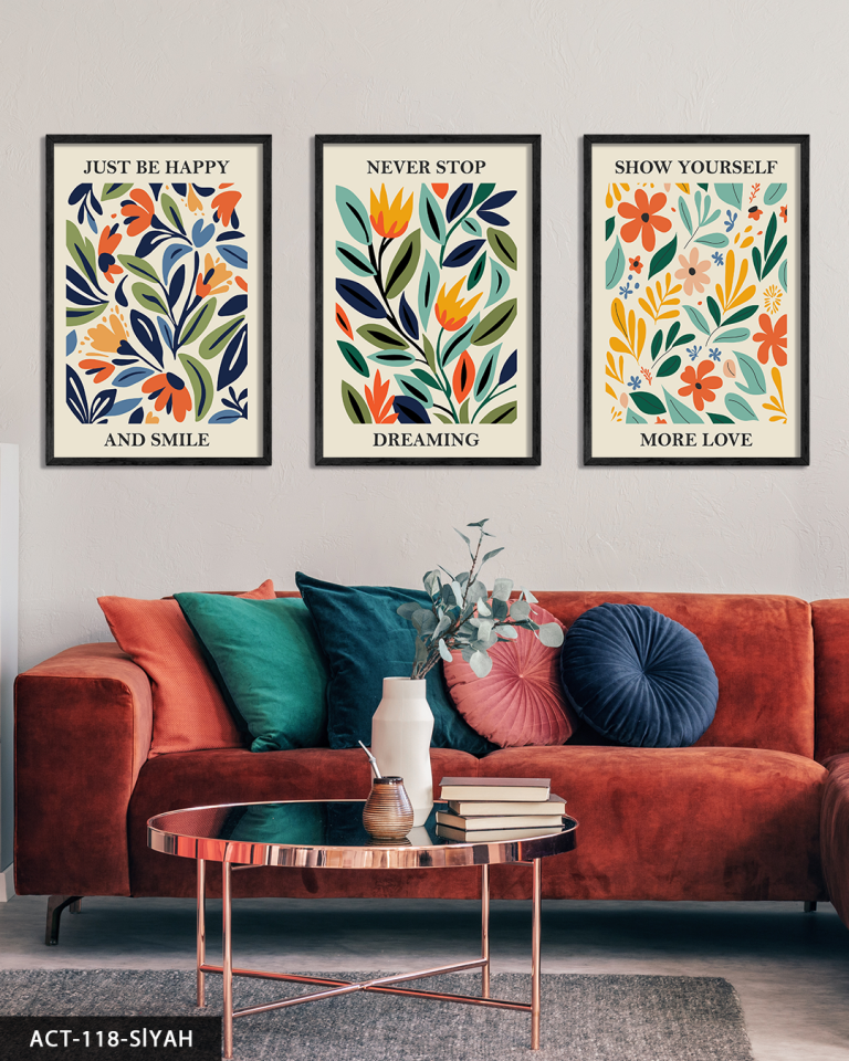 Botanik Poster 3 Parça Ahşap Çerçeveli Tablo ACT Siyah - 20 x 30 CM