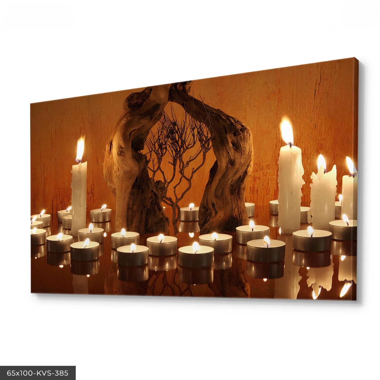 Ağaç Gövdesi Mumlar Kanvas - Canvas Tablo 40 x 30 CM - Çok Renkli