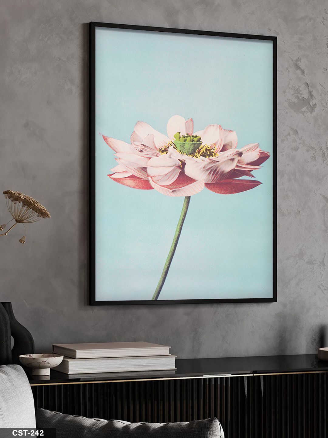 Pembe Lotus Tek Parça Ahşap Çerçeveli Tablo Siyah - 30 x 40 CM
