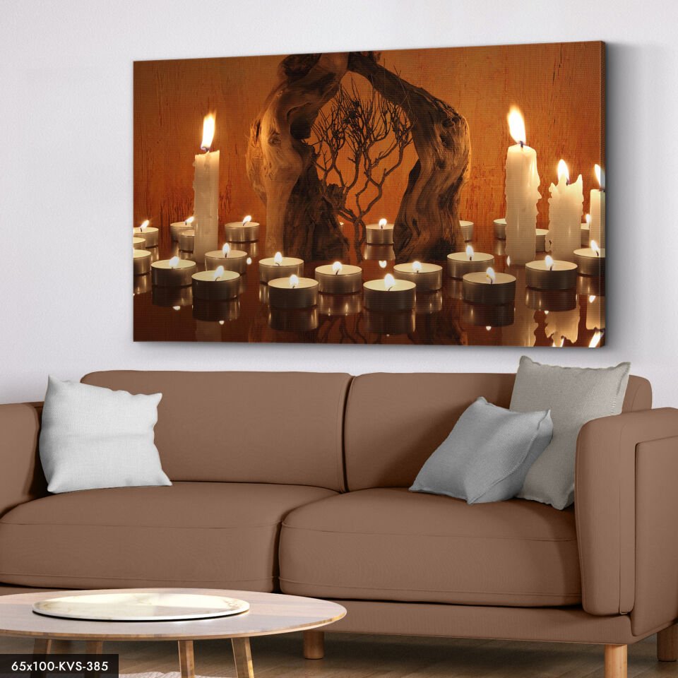 Ağaç Gövdesi Mumlar Kanvas - Canvas Tablo