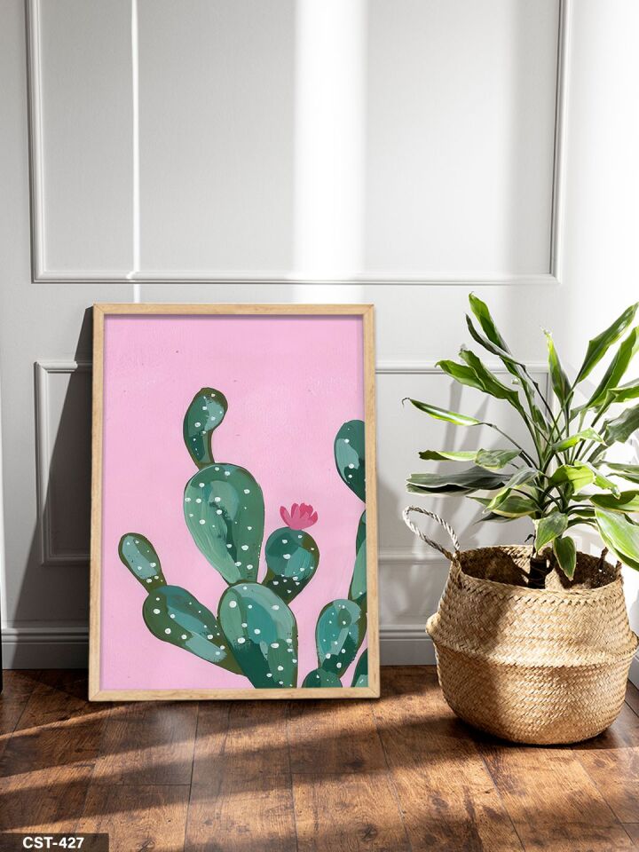 Kaktüs Tek Parça Ahşap Çerçeveli Tablo Naturel - 50 x 70 CM