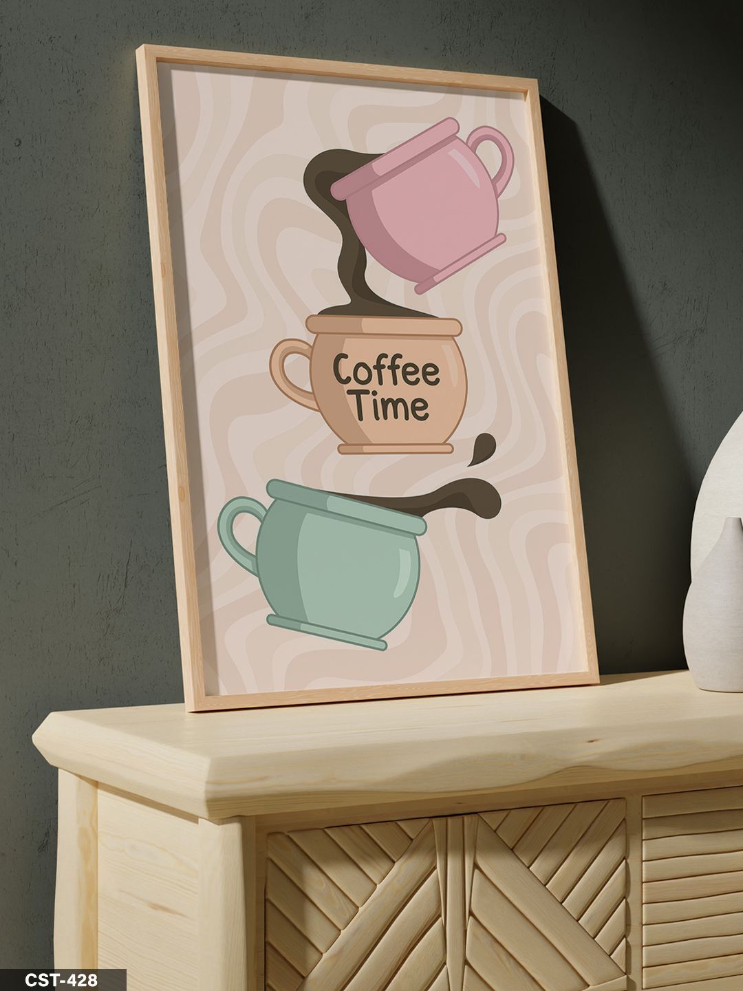 Coffee Time Tek Parça Ahşap Çerçeveli Tablo Naturel - 50 x 70 CM