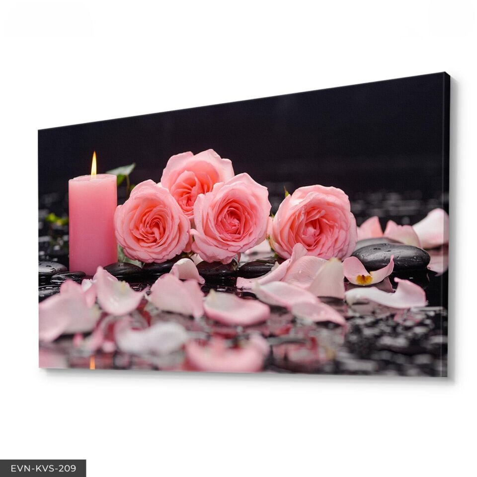 Gül Ve Mum Tek Parça Kanvas Canvas Tablo Tablo 140 x 90 CM - Çok Renkli