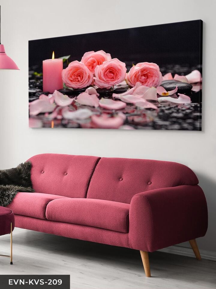 Gül Ve Mum Tek Parça Kanvas Canvas Tablo Tablo 40 x 30 CM - Çok Renkli