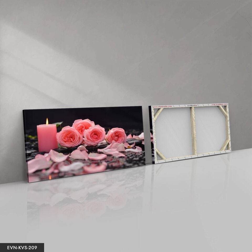 Gül Ve Mum Tek Parça Kanvas Canvas Tablo Tablo 40 x 30 CM - Çok Renkli