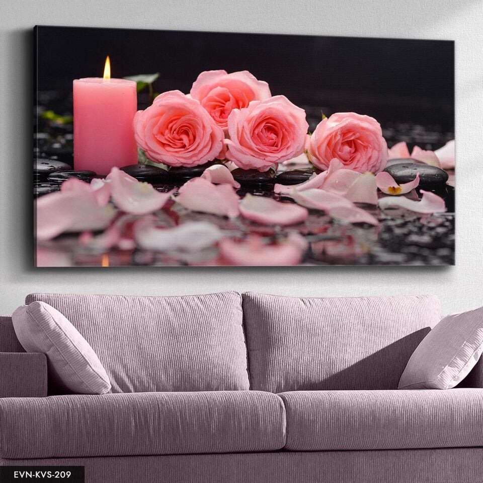 Gül Ve Mum Tek Parça Kanvas Canvas Tablo Tablo 40 x 30 CM - Çok Renkli