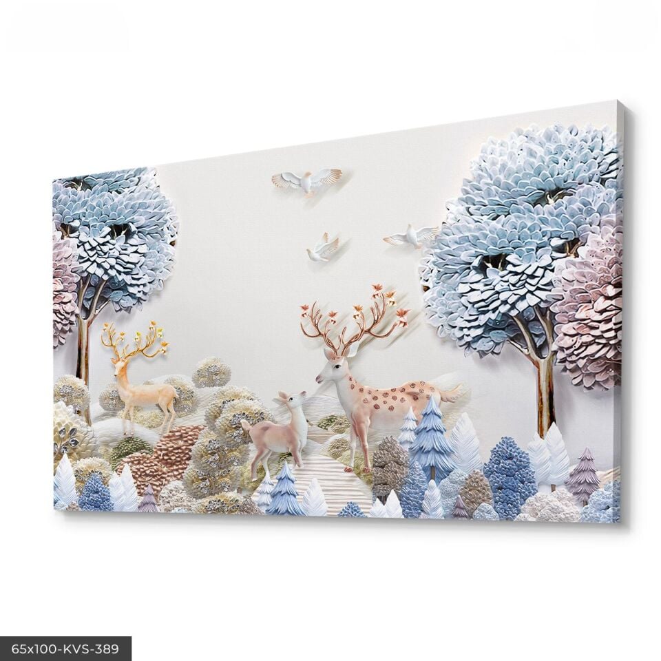 Geyikler Kanvas - Canvas Tablo 140 x 90 CM - Çok Renkli